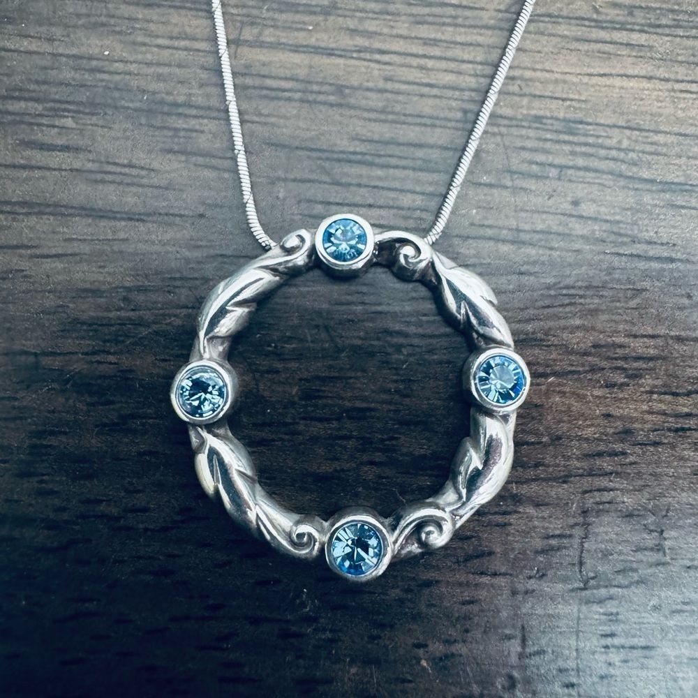 Brighton Blue Crystal Silver Open Circle Pendant Necklace
